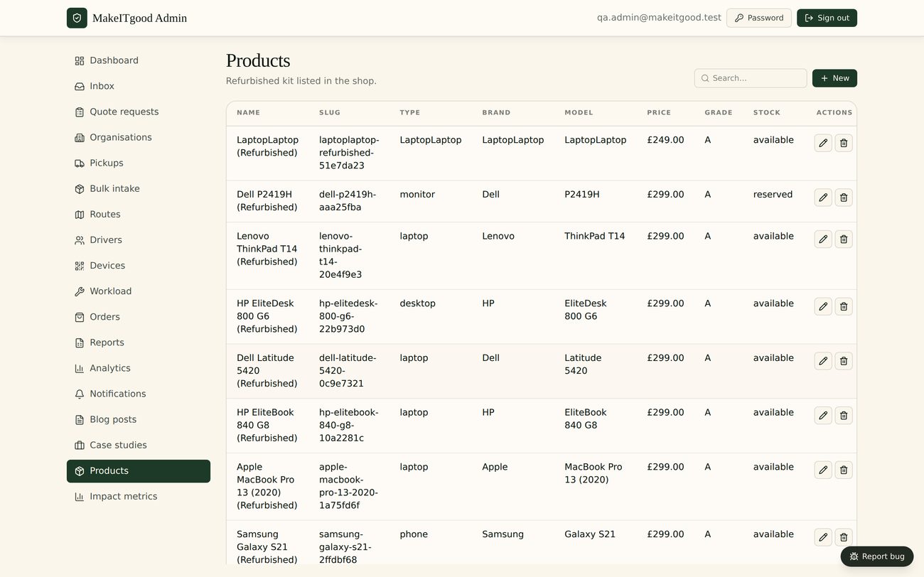 WipeTrail resale listings with graded, priced devices